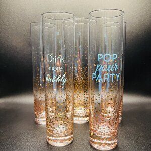 Cheers Stemless Champagne Flutes Lot of 5 Party Bubbly Tall Shot Glasses 7” high